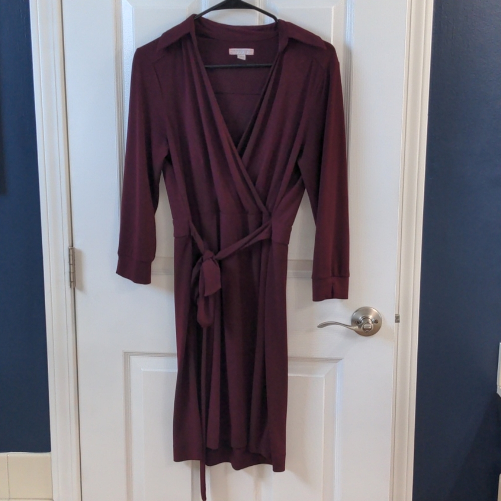 New York and Company Maroon Dress M Belt Collar